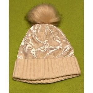 Pom Pom Hat Beanie Ivory Velvet Cream